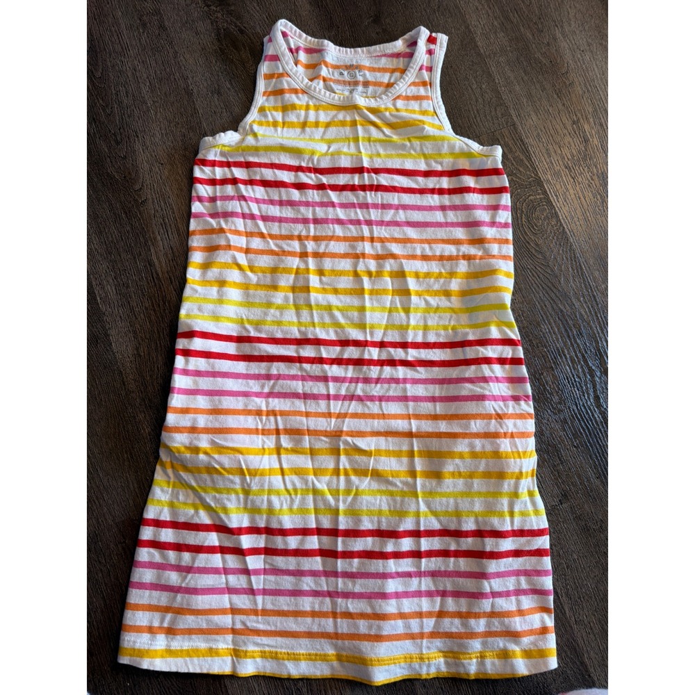 Primary Girls Sleeveless Tank Dress Size 12 Rainbow Stripe Cotton with Pockets